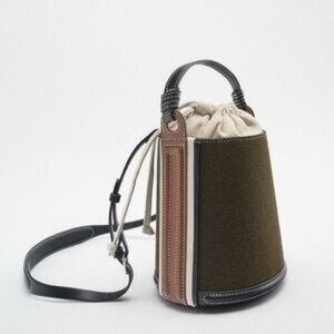 Zara Olive and Brown, Cross Body Bucket Bag.